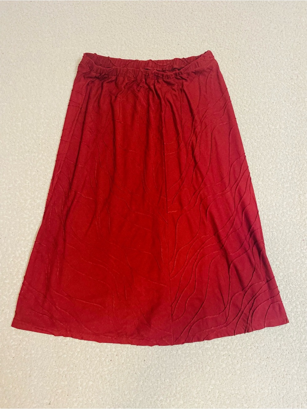 Southern Lady Red Elastic-Waist Midi Skirt